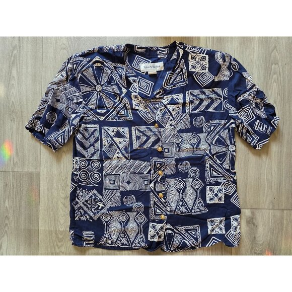 Vintage Norton McNaughton Blue Geometric Print Short Sleeve Blouse Size 8 Womens - Picture 3 of 7